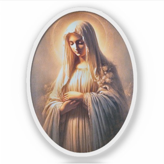 Maagd Maria en Rozen Vinyl Sticker (Voorkant)