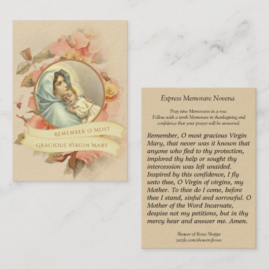 Maagd Maria Express Novena Prayer Card, gelaagd Visitekaartje (Voorkant / Achterkant)