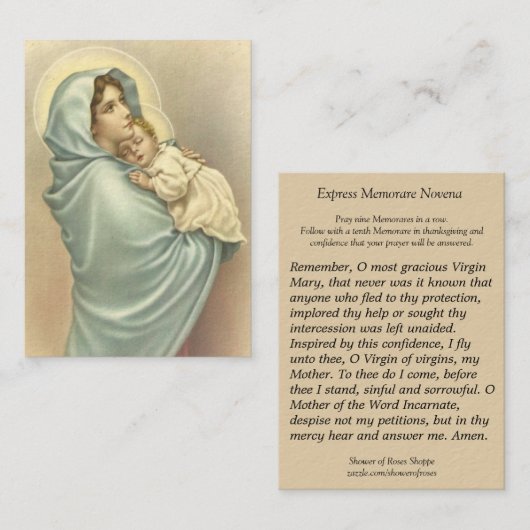 Maagd Maria Express Novena Prayer Card, gelaagd Visitekaartje (Voorkant / Achterkant)