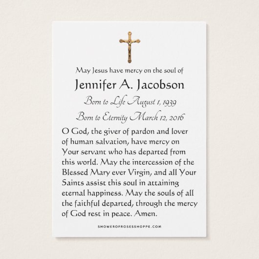 Maagd Maria Funeral Memorial Heilige Kaart (Achterkant)