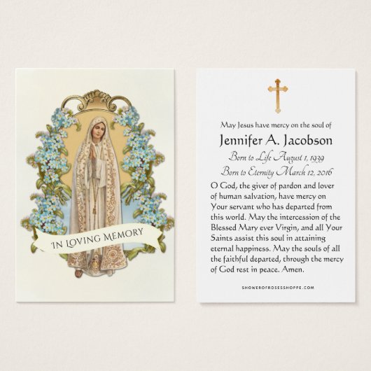 Maagd Maria Funeral Memorial Heilige Kaart (Voorkant /achterkant)