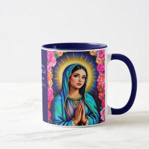 Maagd Maria Gebed Levendige Bloemen Koffie Mok