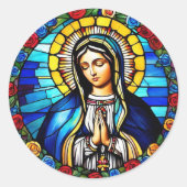 Maagd Maria Glas in lood Venster Katholieke Sint Ronde Sticker (Voorkant)