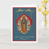 Maagd Maria Guadalupe Religieuze Vintagerozen Kaart (Gele Bloem)