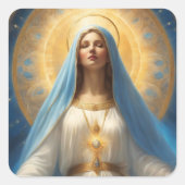 Maagd Maria Halo Hemels Pose Zoet Gezicht Vierkante Sticker (Voorkant)