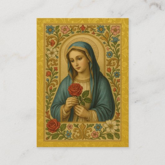 Maagd Maria houdt begrafenisgebed roos Visitekaartje (Voorkant)