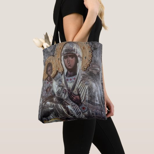 Maagd Maria icoon met drie handen religieus Tote Bag (Dichtbij)