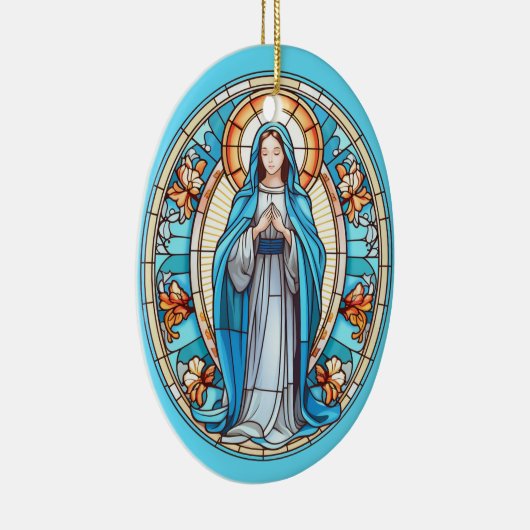 Maagd Maria in blauw Glas in lood Kerst Keramisch Ornament (Rechts)