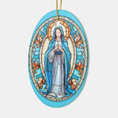 Maagd Maria in blauw Glas in lood Kerst Keramisch Ornament (Links)