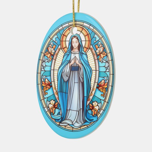 Maagd Maria in blauw Glas in lood Kerst Keramisch Ornament (Links)