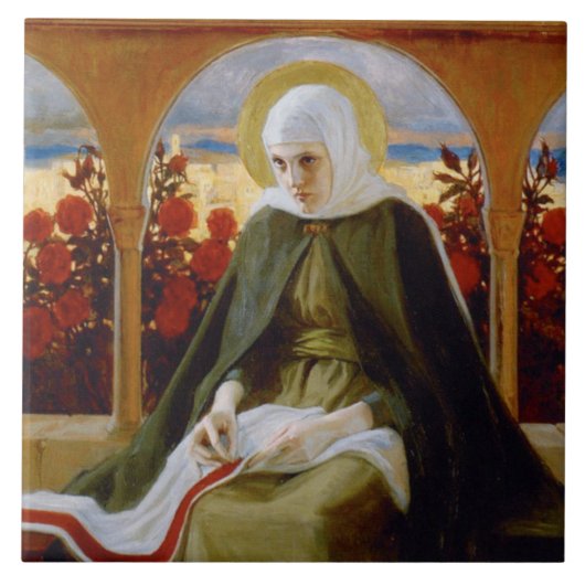 Maagd Maria in de Roos tuin (Albert Edelfelt) Tegeltje (Voorkant)