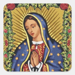 Maagd Maria in Gebed Folk Art Envelop Vierkante Sticker