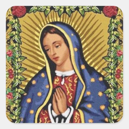 Maagd Maria in Gebed Folk Art Envelop Vierkante Sticker (Voorkant)