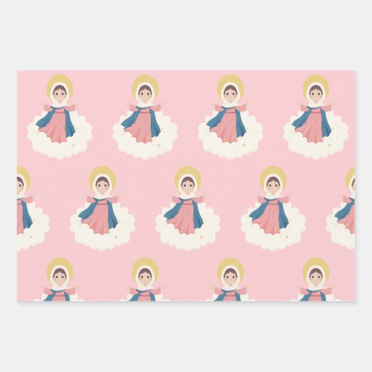 Maagd Maria, inpakpapier Flat Sheet Set van 3 Vel (Voorkant)