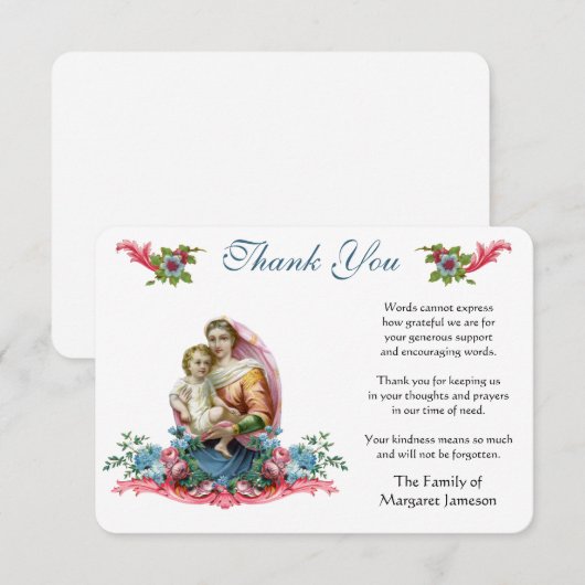 Maagd Maria Jezus Katholiek Dank u wel Condolence Bedankkaart (Voorkant / Achterkant)