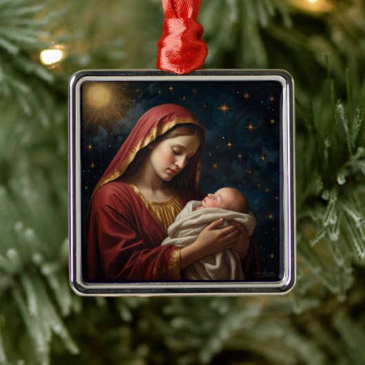 Maagd Maria & Jezus Kerstmis Geboorte Metalen Ornament (Boom)