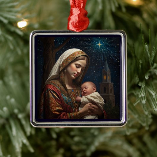 Maagd Maria & Jezus Kerstmis Geboorte Metalen Ornament (Boom)