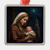 Maagd Maria & Jezus Kerstmis Geboorte Metalen Ornament (Voorkant)