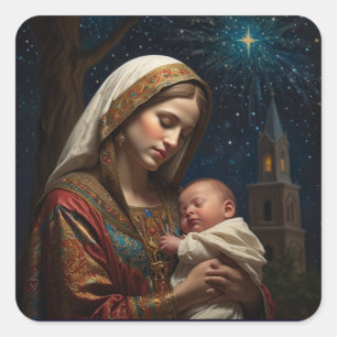 Maagd Maria & Jezus Kerstmis Geboorte Vierkante Sticker