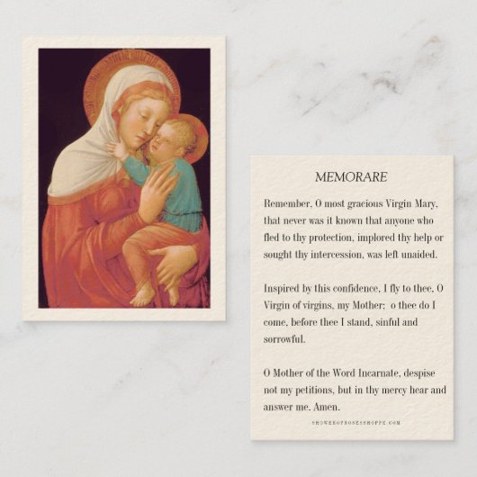 Maagd Maria Jezus Moeder van Goede Raad Memorare Visitekaartje (Voorkant / Achterkant)