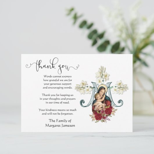 Maagd Maria Jezus Religieus Dank u Condolence Bedankkaart (Staand voorkant)
