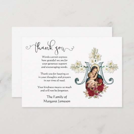 Maagd Maria Jezus Religieus Dank u Condolence Bedankkaart (Voorkant / Achterkant)