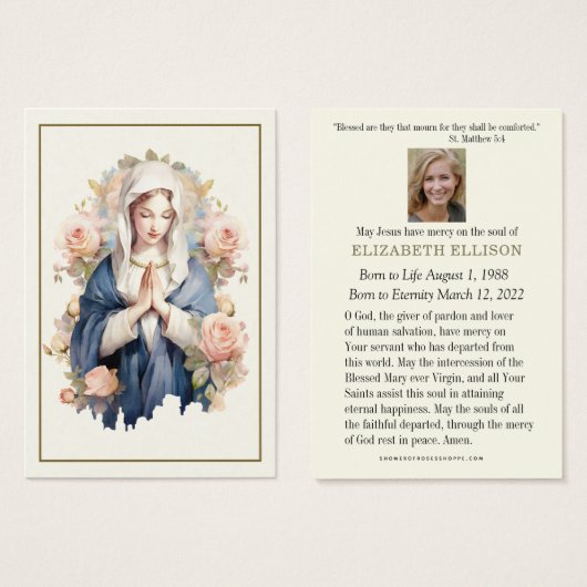 Maagd Maria Kaart voor het begrafenisgebed (Voorkant /achterkant)