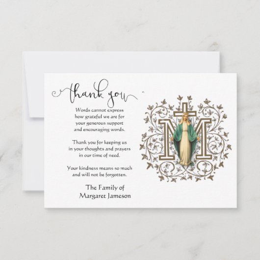 Maagd Maria Katholiek Dank u wel Condolence Bedankkaart (Voorkant)