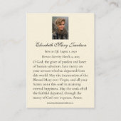 Maagd Maria Katholieke Funeral Prayer Kaart Visitekaartje (Achterkant)