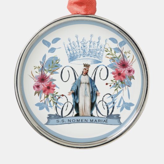 Maagd Maria Katholieke Moeder Mary Floral Metalen Ornament (Voorkant)