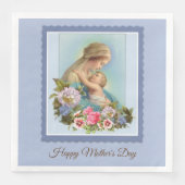 Maagd Maria Kind Jezus Roze Blauwe Bloemen Moeder Servet (Voorkant)