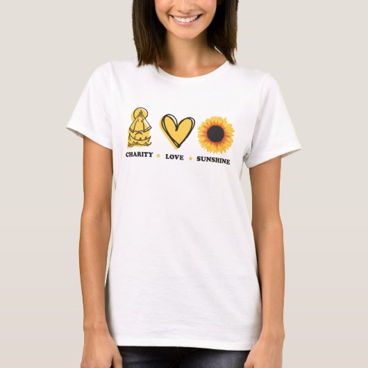 Maagd Maria, liefde en zonnebloem T-shirt (Voorkant)