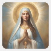 Maagd Maria Macht van Gebed Goud Halo Blauw Robe Vierkante Sticker (Voorkant)