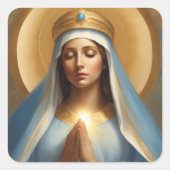 Maagd Maria Macht van Gebed Gouden Halo Kroon Vierkante Sticker (Voorkant)