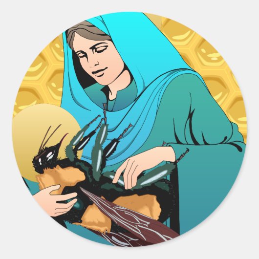Maagd Maria Madonna & Bumble Bee Ronde Sticker (Voorkant)