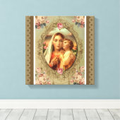Maagd Maria Madonna Kind Jezus Rozen Rozenkrans Canvas Afdruk (Insitu (Houten vloer))