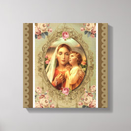 Maagd Maria Madonna Kind Jezus Rozen Rozenkrans Canvas Afdruk