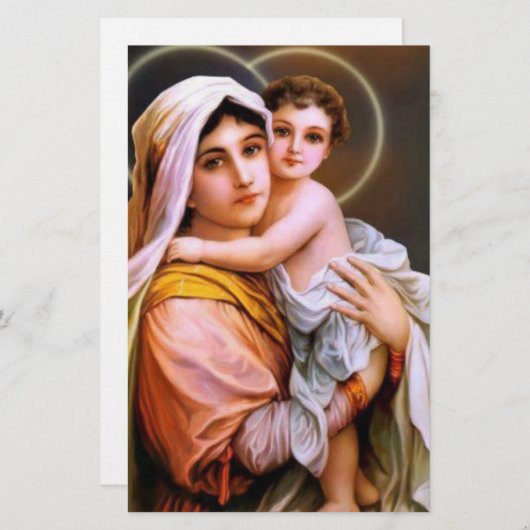 Maagd Maria met Baby Jesus Briefpapier (Voorkant / Achterkant)