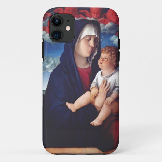 Maagd Maria met Baby Jesus en rode cherubs Case-Mate iPhone Case (Achterkant)