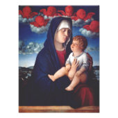 Maagd Maria met Baby Jesus en rode cherubs Foto Afdruk (Voorkant)