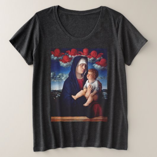 Maagd Maria met Baby Jesus en rode cherubs Grote Maat T-shirt (Design voorkant)