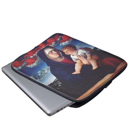 Maagd Maria met Baby Jesus en rode cherubs Laptop Sleeve (Voorkant onderkant)