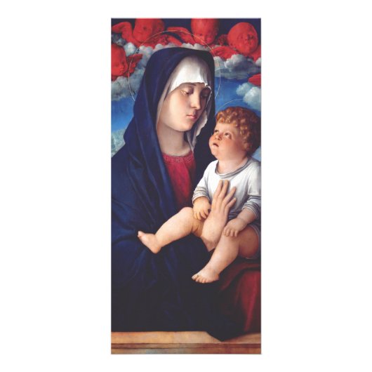 Maagd Maria met Baby Jesus en rode cherubs Reclamekaart (Voorkant)