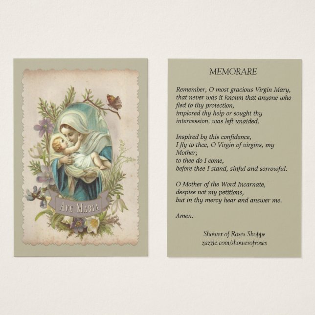 Maagd Maria met Baby Jesus Memorare Heilige Kaart (Voorkant /achterkant)