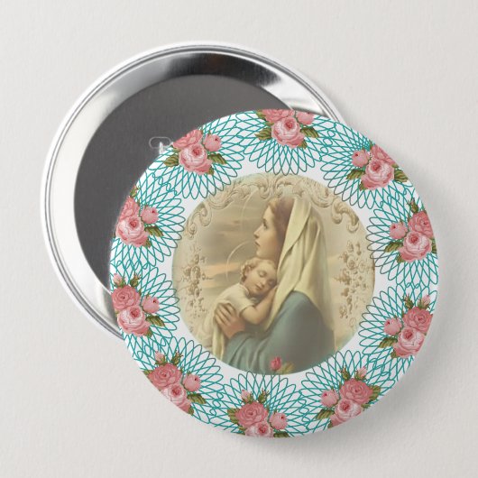 Maagd Maria met baby Jezus en rozen Ronde Button 4,0 Cm (Voorkant /achterkant)