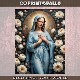 Maagd Maria met bloemen bidt voor ons Tissuepapier