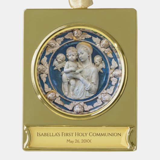 Maagd Maria met de Engelen Katholieke Eerste Commu Verguld Banner Ornament (Voorkant)