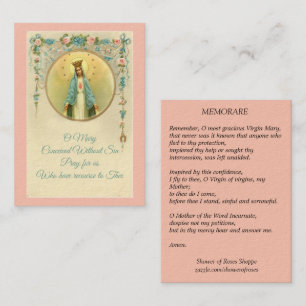 Maagd Maria met de Floral Memorare Heilige Kaart Visitekaartje