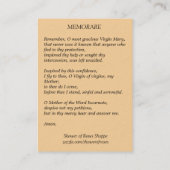 Maagd Maria met de  Floral Memorare Heilige Kaart Visitekaartje (Achterkant)