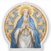 Maagd Maria met een cirkel van bloemen Vinyl Sticker (Voorkant)